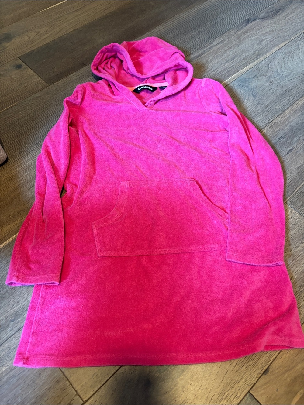 Lands' End Hooded Terry Tunic Sweater - Hot Pink